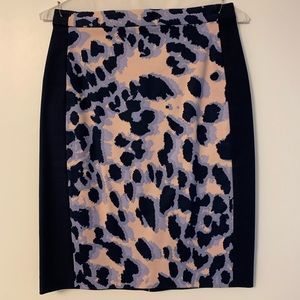 Club Monaco Leopard Print Pencil Skirt Navy Blue Periwinkle Pink